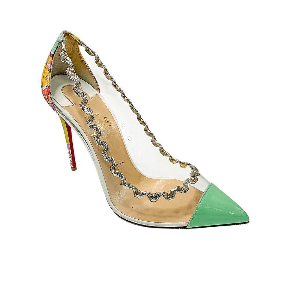 Christian Louboutin Lisabeth 100 Kyoto PVC Patent Pumps 39.5 Floral High Heels